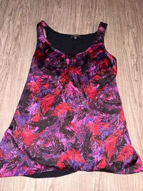 Express Black Scoop Neck Tank with Multi-Colored Hem